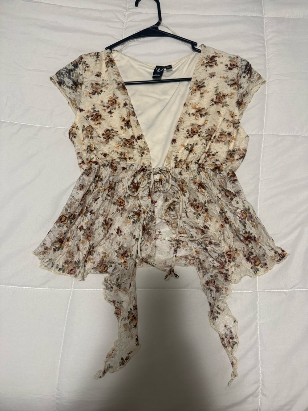 Windsor Cream Floral Tie-Front Peplum Tunic